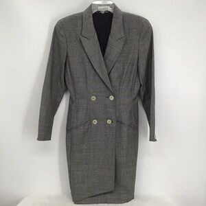Holt Renfrew Vintage Wool Coat Dress Gray Made In Italy Double Breasted Size42/8